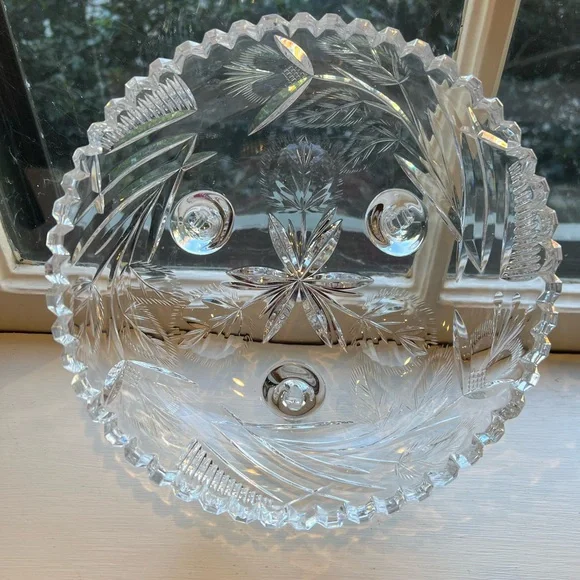 Bohemian Pre-Owned Lead Crystal Diamond Cut Footed Serving Decor Bowl 8.25”Dia - Picture 10 of 10